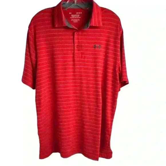 Under Armour Men's Large Striped Playoff Polo Shirt Red Moisture-Wicking Casual - Picture 1 of 8